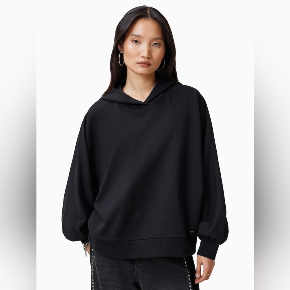 AllSaints Artia Cotton Relaxed Fit Hoodie Batwing Sleeves